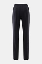 Marco Pescarolo Jogpants 'Chiaia' navy, hinten fotografiert, aus leichtem Schurwolle-Seide-Mix, Regular Fit mit elastischem Bund und Taschen.