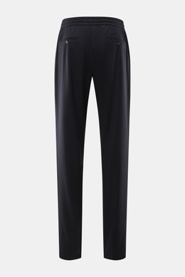 Marco Pescarolo Jogpants 'Chiaia' navy, hinten fotografiert, aus leichtem Schurwolle-Seide-Mix, Regular Fit mit elastischem Bund und Taschen.