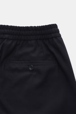 Marco Pescarolo Jogpants 'Chiaia' navy, Detailansicht von hinten oben, elastischer Bund, Leistentasche mit Knopf, Schurwolle-Seide-Mix, Regular Fit, casual Business.