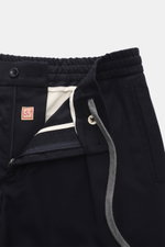 Marco Pescarolo Jogpants 'Chiaia' navy, Detailaufnahme von Bund und Reißverschluss, Schurwoll-Seide, Regular Fit, elastischer Bund, Taschen.