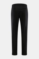 Marco Pescarolo Woll-Jogpants 'Caracciolo' schwarz, Rückansicht, schmal zulaufend, hoher Bund, elastischer Bund mit Tunnelzug, Gesäßtaschen mit Zipper, fixierter Saumaufschlag, Mix aus Schurwolle und Cashmere, Regular Fit.