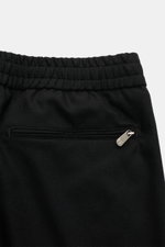 Marco Pescarolo Woll-Jogpants 'Caracciolo' schwarz, Detailansicht Bund mit Tunnelzug und Zippertasche, edler Schurwoll-Cashmere-Mix, Regular Fit.