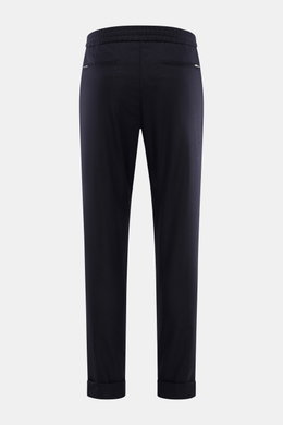 Marco Pescarolo Woll-Jogpants 'Caracciolo' navy Rückansicht, schmal zulaufend, hoher Bund mit elastischem Tunnelzug, französische Taschen, fixierter Saumaufschlag.