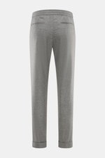 Marco Pescarolo Woll-Jogpants 'Caracciolo' grau meliert von hinten, schmal zulaufend mit hohem Bund, elastischem Bund, Zipper-Gesäßtaschen, fixiertem Saumaufschlag.