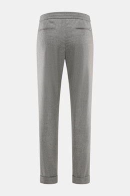 Marco Pescarolo Woll-Jogpants 'Caracciolo' grau meliert von hinten, schmal zulaufend mit hohem Bund, elastischem Bund, Zipper-Gesäßtaschen, fixiertem Saumaufschlag.