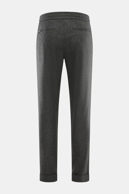 Marco Pescarolo Woll-Jogpants 'Caracciolo' dunkelgrau meliert, Rückansicht, schmal zulaufend mit hohem Bund, elastischem Bund, Tunnelzug, Zipper-Gesäßtaschen.