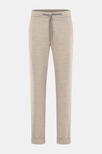 Marco Pescarolo Woll-Jogpants 'Caracciolo' beige meliert, frontal fotografiert, schmal zulaufend mit elastischem Bund, Tunnelzug, Zip Fly, Taschen.