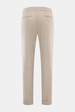 Marco Pescarolo Woll-Jogpants 'Caracciolo' beige meliert, Rückansicht, schmal zulaufend, hoher Bund mit elastischem Tunnelzug, Zipper-Taschen, fixierter Saumaufschlag.