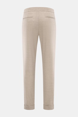 Marco Pescarolo Woll-Jogpants 'Caracciolo' beige meliert, Rückansicht, schmal zulaufend, hoher Bund mit elastischem Tunnelzug, Zipper-Taschen, fixierter Saumaufschlag.