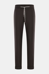 Marco Pescarolo Woll-Jogpants 'Caracciolo' graubraun, Frontansicht, schmal zulaufend, hoher Bund mit Tunnelzug, Schurwolle & Cashmere.