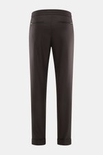 Marco Pescarolo Woll-Jogpants 'Caracciolo' graubraun, Rückansicht mit high waist, Zipper-Gesäßtaschen, elastischem Bund, schmal zulaufend, Saumaufschlag.