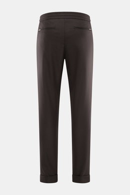 Marco Pescarolo Woll-Jogpants 'Caracciolo' graubraun, Rückansicht mit high waist, Zipper-Gesäßtaschen, elastischem Bund, schmal zulaufend, Saumaufschlag.