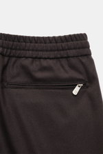 Marco Pescarolo Woll-Jogpants 'Caracciolo' graubraun, Detailaufnahme von hinten oben mit elastischem Bund, Zipper-Gesäßtasche, Schurwolle-Cashmere-Mix.