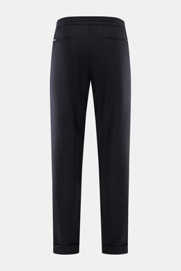 Marco Pescarolo Cashmere Jogpants 'Caracciolo' navy meliert, Rückansicht, elastischer Bund, Zip Fly, französische Taschen, schmal zulaufend, fixierter Saumaufschlag.