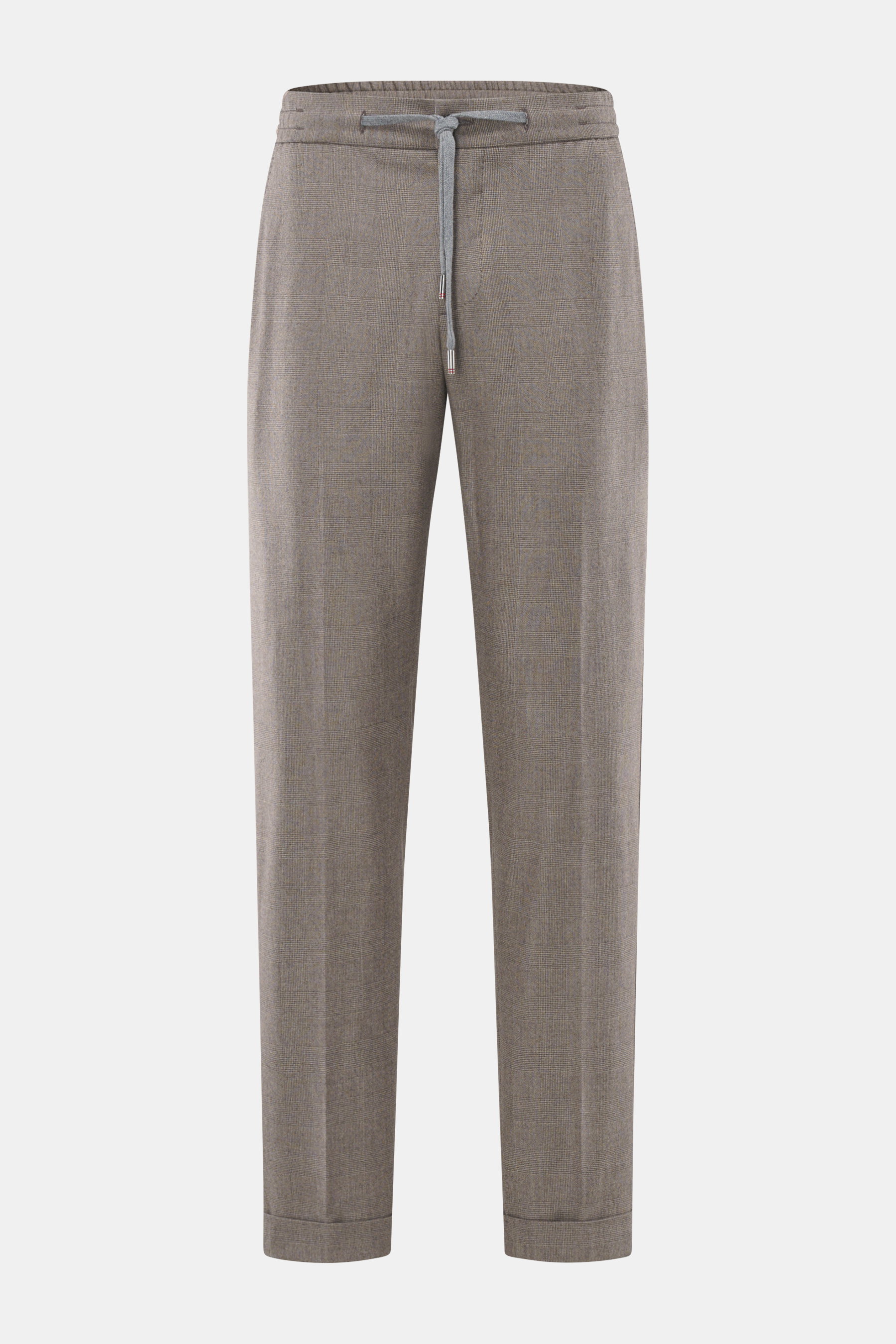Marco Pescarolo Cashmere Jogpants 'Caracciolo' navy meliert, frontale Nahaufnahme, tonales Karomuster, elastischer Bund mit Tunnelzug, Regular Fit, reine Cashmerequalität.