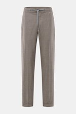 Marco Pescarolo Cashmere Jogpants 'Caracciolo' navy meliert, frontale Nahaufnahme, tonales Karomuster, elastischer Bund mit Tunnelzug, Regular Fit, reine Cashmerequalität.