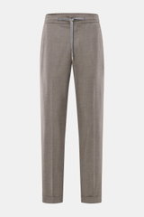 Marco Pescarolo Cashmere Jogpants 'Caracciolo' navy meliert, frontale Nahaufnahme, tonales Karomuster, elastischer Bund mit Tunnelzug, Regular Fit, reine Cashmerequalität.
