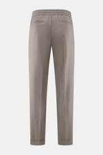 Rückansicht der Marco Pescarolo Cashmere Jogpants 'Caracciolo' navy meliert mit elastischem Bund, Zipper-Taschen, tonalem Karomuster und fixiertem Saum.