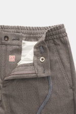 Marco Pescarolo Cashmere Jogpants 'Caracciolo' navy meliert, Nahaufnahme Front mit offenem Zip Fly, elastischem Bund, tonales Karo, Regular Fit