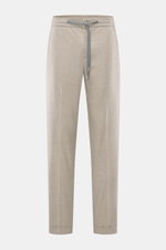 Marco Pescarolo Cashmere Jogpants 'Caracciolo' beige meliert, frontale Nahaufnahme, schmal zulaufend, elastischer Bund mit Tunnelzug, tonales Karo, Regular Fit.