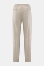 Rückansicht der Marco Pescarolo Cashmere Jogpants 'Caracciolo' beige meliert mit elastischem Bund, tonalem Karomuster, Zip Fly, französischen Taschen, schmal zulaufendem Bein und fixiertem Saumaufschlag.