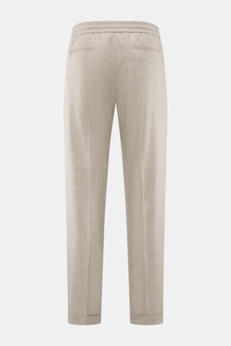 Rückansicht der Marco Pescarolo Cashmere Jogpants 'Caracciolo' beige meliert mit elastischem Bund, tonalem Karomuster, Zip Fly, französischen Taschen, schmal zulaufendem Bein und fixiertem Saumaufschlag.