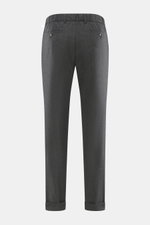 Marco Pescarolo Cashmere-Jogpants "Manu" dunkelgrau meliert, Rückansicht, softer Cashmere, elastische Qualität, weicher Griff, Regular Fit, Reißverschluss, Bundknopf, elastischer Bund mit Tunnelzug, französische Taschen, Gesäßtaschen mit Knopf, fixierter 