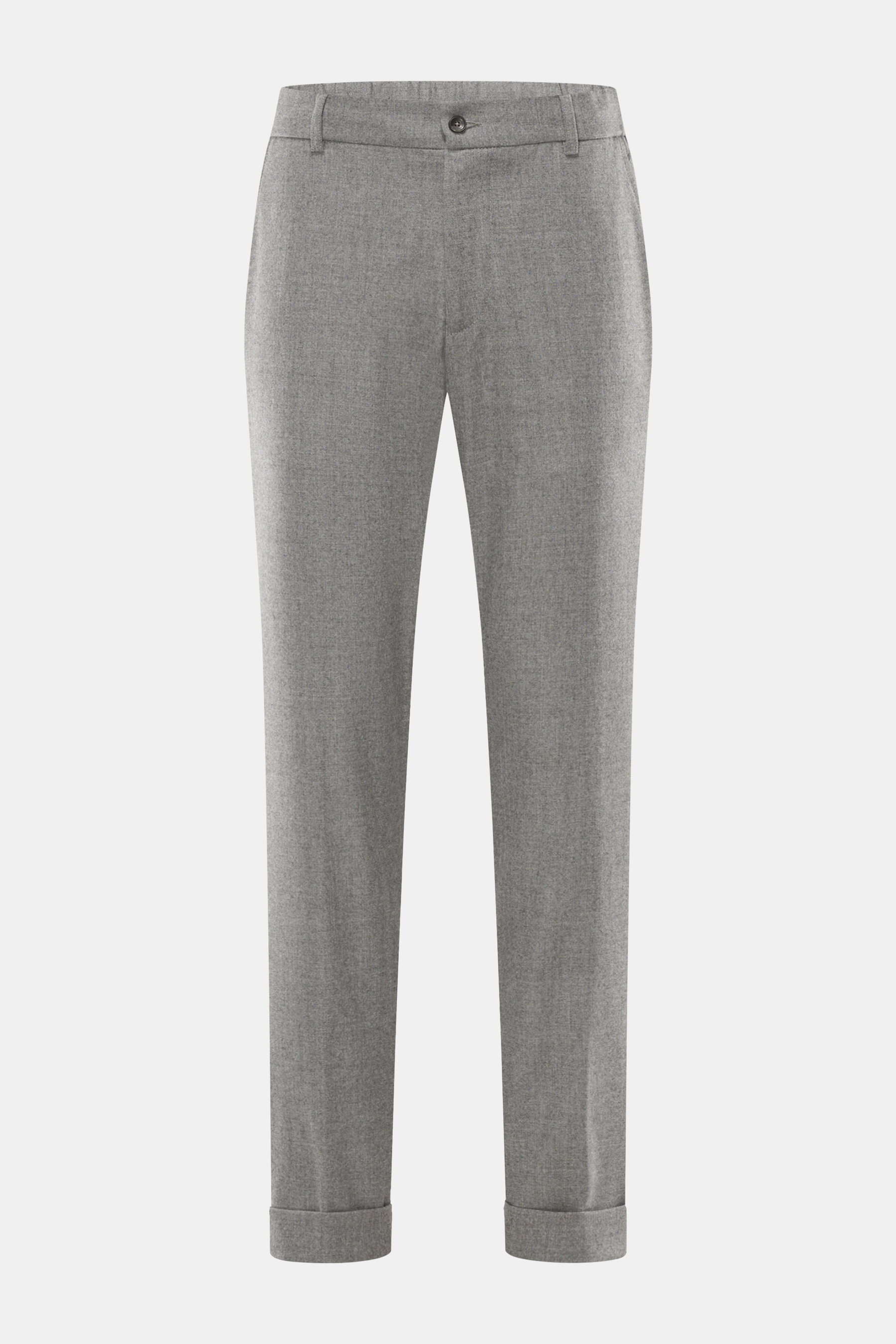 Marco Pescarolo Cashmere-Jogpants 'Manu' grau meliert, frontale Ansicht, softer Cashmere, elastische Qualität, weicher Griff, Regular Fit, Reißverschluss, Bundknopf, elastischer Bund mit Tunnelzug, französische Taschen, Gesäßtaschen mit Knopf, fixierter S
