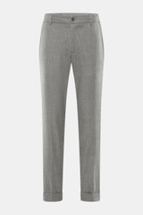 Marco Pescarolo Cashmere-Jogpants 'Manu' grau meliert, frontale Ansicht, softer Cashmere, elastische Qualität, weicher Griff, Regular Fit, Reißverschluss, Bundknopf, elastischer Bund mit Tunnelzug, französische Taschen, Gesäßtaschen mit Knopf, fixierter S
