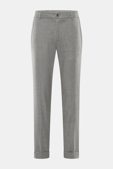 Marco Pescarolo Cashmere-Jogpants 'Manu' grau meliert, frontale Ansicht, softer Cashmere, elastische Qualität, weicher Griff, Regular Fit, Reißverschluss, Bundknopf, elastischer Bund mit Tunnelzug, französische Taschen, Gesäßtaschen mit Knopf, fixierter S