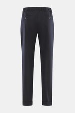 Rückansicht der Marco Pescarolo Cashmere-Jogpants 'Manu' navy, softer Cashmere, elastische Qualität, weicher Griff, Regular Fit, Reißverschluss, Bundknopf, elastischer Bund mit Tunnelzug, französische Taschen, Gesäßtaschen mit Knopf, fixierter Saumaufschl