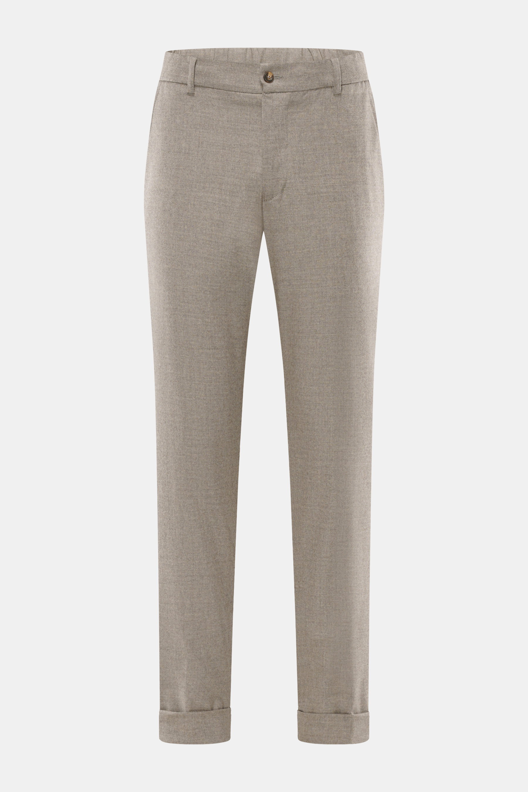Marco Pescarolo Cashmere-Jogpants 'Manu' taupe meliert, Frontansicht, softer Cashmere, elastische Qualität, weicher Griff, Regular Fit, Reißverschluss, Bundknopf, elastischer Bund, Tunnelzug, französische Taschen, Gesäßtaschen mit Knopf, fixierter Saumauf