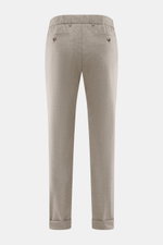 Marco Pescarolo Cashmere-Jogpants 'Manu' taupe meliert, Rückansicht, softer Cashmere, elastische Qualität, weicher Griff, Regular Fit, Reißverschluss und Bundknopf, elastischer Bund mit innenliegendem Tunnelzug, französische Taschen, Gesäßtaschen mit Knop