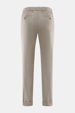 Marco Pescarolo Cashmere-Jogpants 'Manu' taupe meliert, Rückansicht, softer Cashmere, elastische Qualität, weicher Griff, Regular Fit, Reißverschluss und Bundknopf, elastischer Bund mit innenliegendem Tunnelzug, französische Taschen, Gesäßtaschen mit Knop