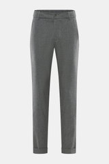 Marco Pescarolo Cashmere-Jogpants 'Manu' hellgrau meliert, frontale Ansicht, softer Cashmere, elastische Qualität, weicher Griff, Regular Fit, Reißverschluss, Bundknopf, elastischer Bund mit Tunnelzug, französische Taschen, Gesäßtaschen mit Knopf, fixiert