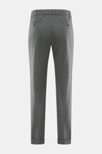 Marco Pescarolo Cashmere-Jogpants 'Manu' hellgrau meliert, Rückansicht, softer Cashmere, elastische Qualität, weicher Griff, Regular Fit, Reißverschluss, Bundknopf, elastischer Bund mit Tunnelzug, französische Taschen, Gesäßtaschen mit Knopf, fixierter Sa