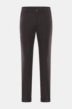 Marco Pescarolo Cashmere-Jogpants "Manu" dunkelbraun, frontale Ansicht, softer Cashmere, elastische Qualität, weicher Griff, Regular Fit, Reißverschluss, Bundknopf, elastischer Bund mit Tunnelzug, französische Taschen, Gesäßtaschen mit Knopf, fixierter Sa