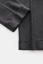 Close-up top view of Jacob Cohen Wool pants 'Jannik' dark grey melange, showcasing precise Italian craftsmanship in slightly elastic wool with a slim fit and soft feel.