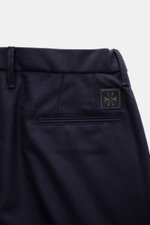 Jacob Cohen Wool pants 'Jannik' dark grey melange shown from the back waist, featuring welt back pockets, small calf leather patch, and belt loops. Precise Italian craftsmanship - that is what the label JACOB COHEN stands for, creating a bestseller for th