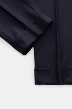 Close-up rear view of Jacob Cohen Wool pants 'Jannik' dark grey melange, showcasing fine slim cut with soft, slightly elastic wool fabric.
