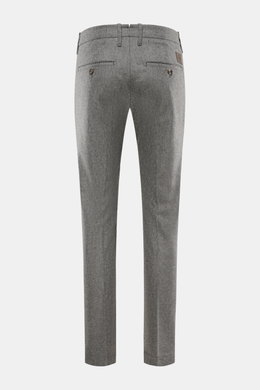 Jacob Cohen Wool Trousers 'Bobby' navy shown from the back, made of lightly elastic wool with a regular straight cut, French pockets, piped coin pocket, welt back pockets, zipper and button, and a small calfskin patch. 

<p>Precise Italian craftsmanship