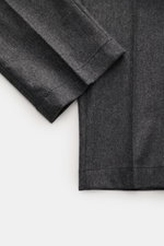 Close-up top-down view of Jacob Cohen Wool Trousers "Bobby" Dark Grey Mélange showcasing slightly elastic wool, soft touch, and straight cut.