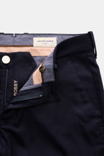 Close-up front view of Jacob Cohen Wool Pants 'Bobby' Dark Navy showing zipper, button, and detailed inner waistband craftsmanship.

Description:  
<p>Precise Italian craftsmanship – that's what JACOB COHEN stands for, creating a bestseller for the contem