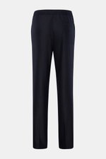 04651/ A trip in a bag Woll-Jogpants 'Flannel Pants' navy, Rückansicht, geschmeidiger Woll-Flanell, elastischer Bund mit Tunnelzug, Taschen, Tapered Fit.