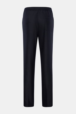 04651/ A trip in a bag Woll-Jogpants 'Flannel Pants' navy, Rückansicht, geschmeidiger Woll-Flanell, elastischer Bund mit Tunnelzug, Taschen, Tapered Fit.