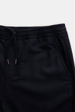 04651/ A trip in a bag Woll-Jogpants 'Flannel Pants' navy, Detailaufnahme von oben, elastischer Bund mit Tunnelzug, französische Taschen.