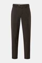 PT Torino Hose 'The Rebel' dunkelbraun, frontale Ansicht, knöchellang, Rebel Fit, Woll-Microfaser-Mix, weicher Griff, mit Button Fly, Bundknopf, französischen Taschen und geknöpften Gesäßtaschen.
