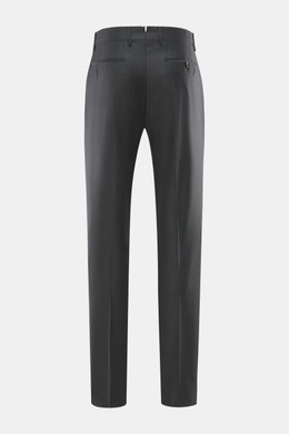 Rear view of Berwich Wool Pants 'Retrolong' anthracite, regular fit, pure wool twill with soft touch, slightly glossy, welt pockets, tapered legs.