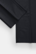 Close-up front view of Berwich Wool Trousers 'Retrolong' navy, showing soft wool-cashmere blend fabric with open hem, regular fit, and slight taper.