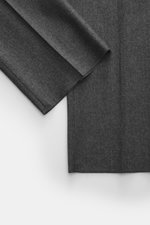 Berwich Wool Trousers 'Retrolong' dark-grey shown from a close-up top-down perspective, highlighting soft wool-cashmere fabric and open hem. The wool trousers 'Retrolong' by BERWICH impress with a casual regular fit, made from wool and cashmere in a styli
